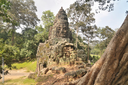 The Bayon - richly decorated Khmer temple at Angkor in Cambodia. 