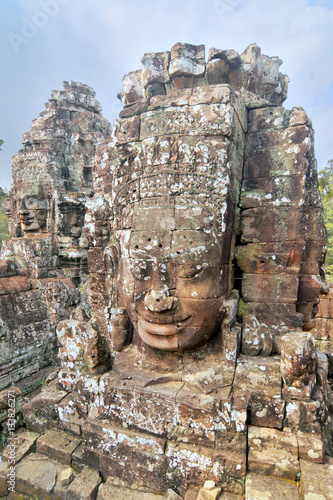 The Bayon - richly decorated Khmer temple at Angkor in Cambodia. 