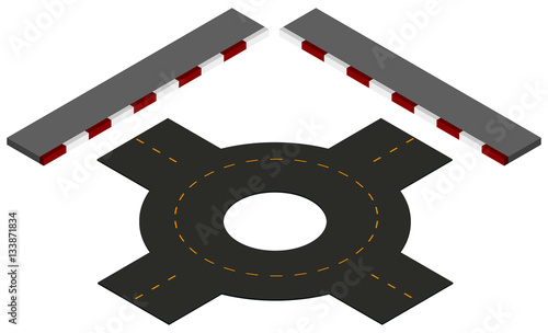 Road design with roundabout and pavements