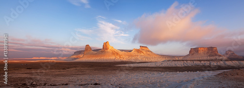 The Thumb Formation on Plateau Ustyurt in Kazakhstan at sunrise.