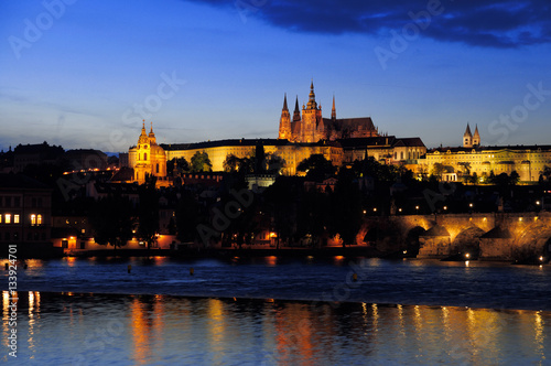 Charles Brigde and Prague Castle in the evening