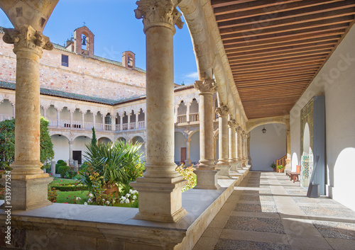 SALAMANCA, SPAIN, APRIL - 18, 2016: The atrium of Convento de las Duenas and the Cathedral.