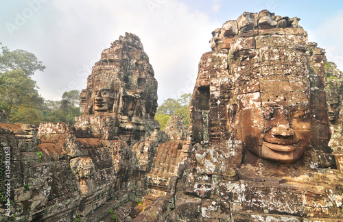 The Bayon - richly decorated Khmer temple at Angkor in Cambodia. 
