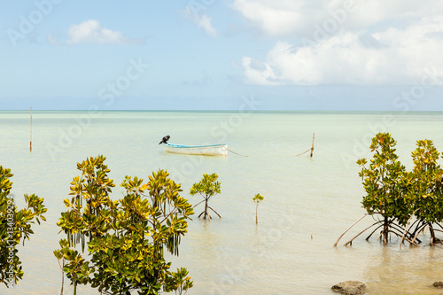 Bateau de pecheur à l'ancre sur l'ile Rodrigues