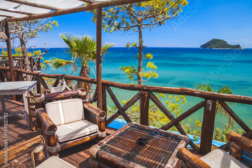 Seaside balcony view, Greece