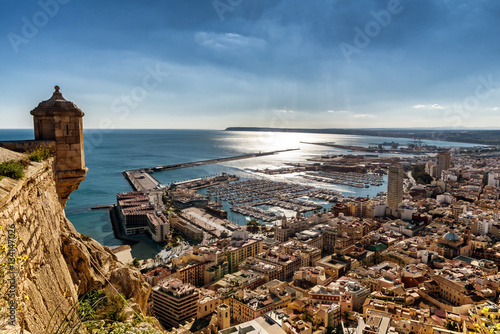 Aerial view of Alicante, Southern Spain, as seen from historic Santa Barbara Castle