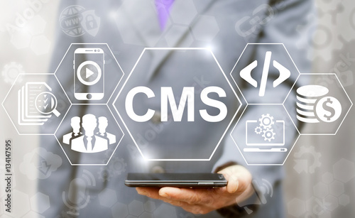 CMS business web computer website administration concept. Content management system SEO network internet technology