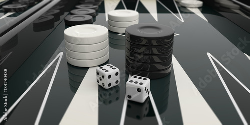 Black and white backgammon board. 3d illustration
