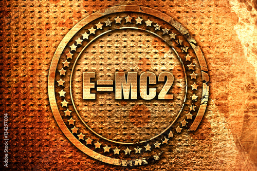 e = mc2, 3D rendering, grunge metal stamp