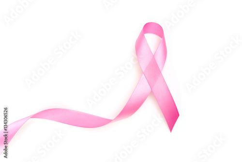 World cancer day : Breast Cancer Awareness Ribbon on white Backg