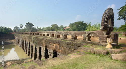 Khmer ancient Bridge Spean Praptos also known as Kampong Kdei Bridge on the road from Angkor to Phnom Chisor 