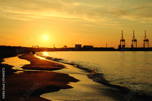 Sunset on the Stogi Beach at Baltic Sea. Gdansk, Poland.