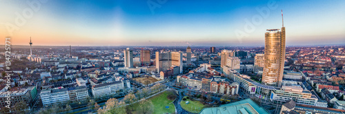 The city skyline of Essen under the sunset