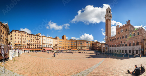 Sunny view of Piazza del Campo in Siena, Toscana region, Italy.