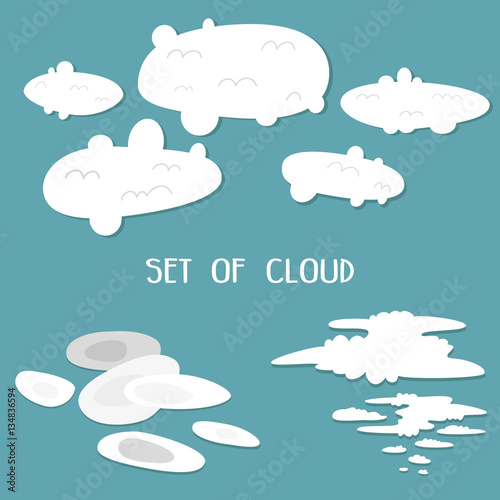 Vector illustration, set of three fun forms of the clouds on a blue background.