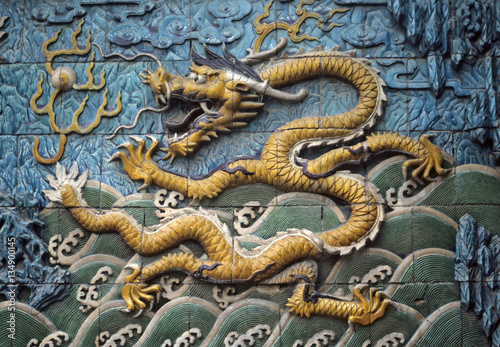 Dragon tiles on screen wall