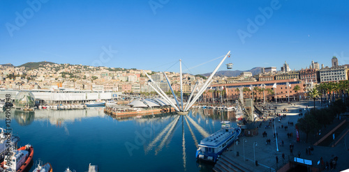 Genoa (Genova) panoramic aerial view of "Porto Antico" Old Harb