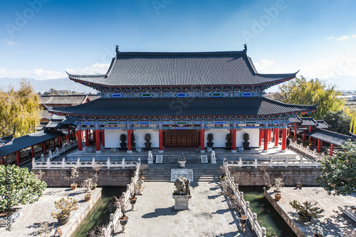 Traditional Chinese architecture. View of Mu's Residence (Mufu Mansion). Located in Old Town of Lijiang, Yunnan Province, China.