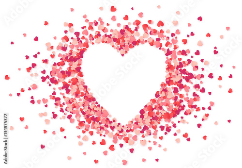 Heart shape vector pink confetti splash with white heart hole