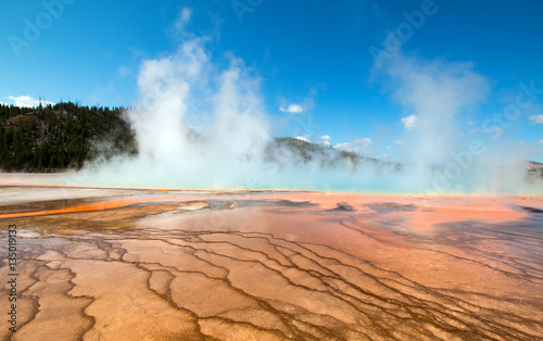 Midway Geyser Basin at Grand Prismatic Spring in Yellowstone National Park in Wyoming US