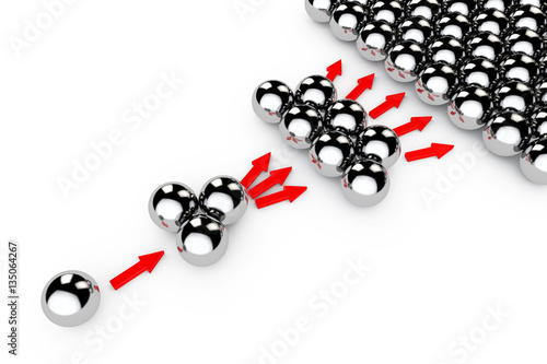 Social Marketing Concept. Chrome spheres with Arrows. 3d Renderi