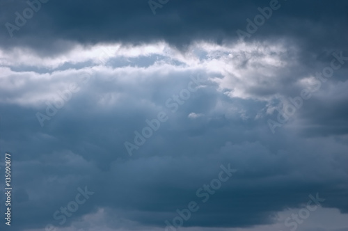 Moody Sea Cloudscape Background, Horizontal Detailed Sky Pattern Sunbeams Dark Clouds