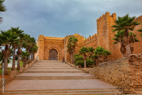 Bab el Kebir, main gate of Kasbah of the Udayas, small fortified kasbah in Rabat, Morocco