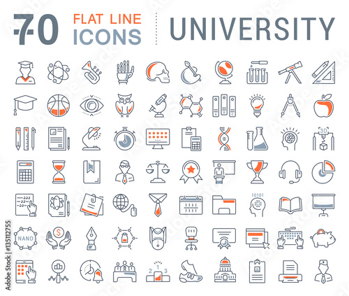 Set Vector Flat Line Icons University