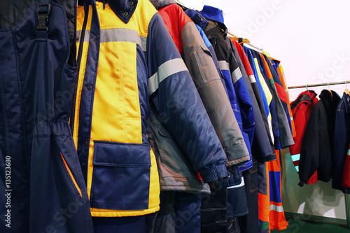 Work clothes on hangers, closeup