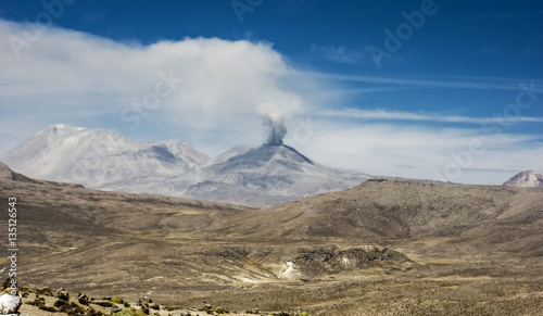 Ubinas, volcano erupting in Peru