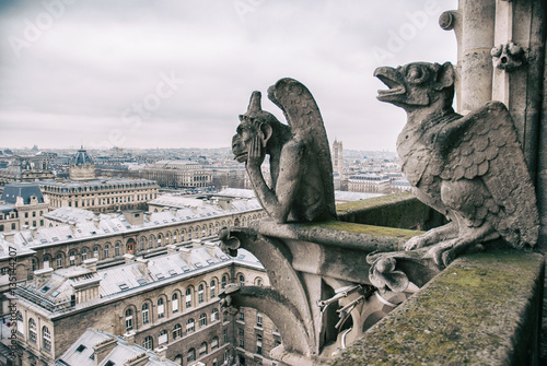 gargoyle sits on top of Notre Dame