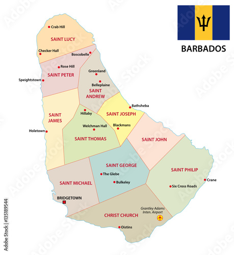 Barbados administrative and political vector map with flag