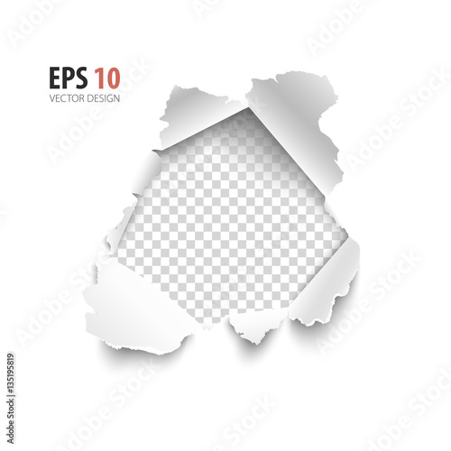 Transparent hole in white paper isolated on background. Vector illustration element for web and print.