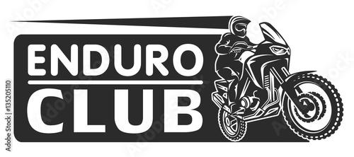 Motocross race enduro extreme motorcycle driver logo monochrome illustration
