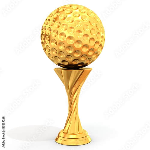 golden trophy with golf ball