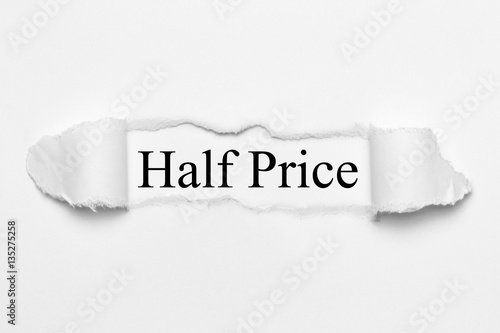 Half Price on white torn paper