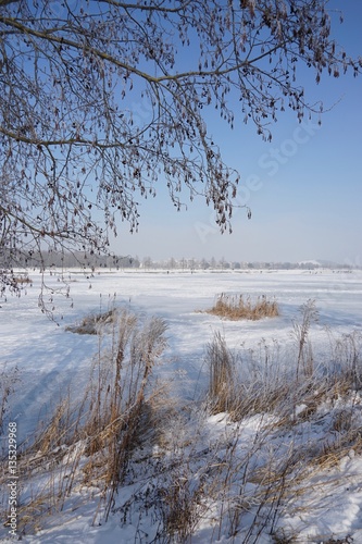 Winterlandschaft am zugefrorenen See - Hochformat