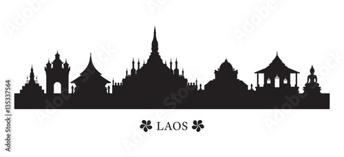 Laos Landmarks Skyline in Silhouette, Cityscape, Travel and Tourist Attraction