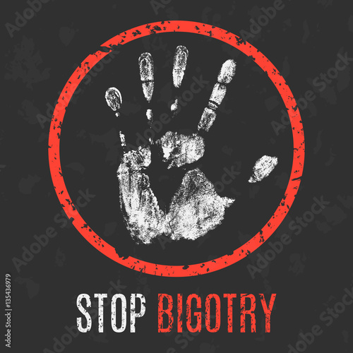 Vector illustration. Bad traits of people. Stop bigotry.