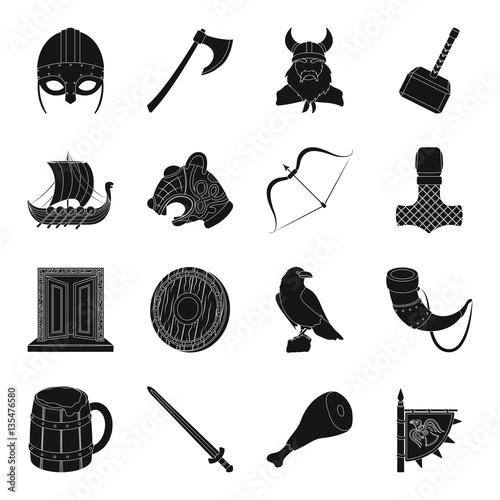 Vikings set icons in black style. Big collection of vikings vector symbol stock illustration