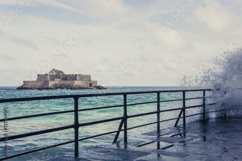 Fort in Saint Malo during high tide, France