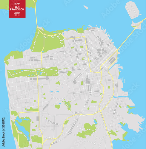 Vector color map of San Francisco, USA. City Plan of San Francisco. Vector illustration