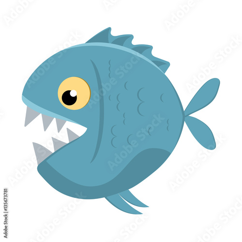 Cute cartoon piranha with sharp teeth