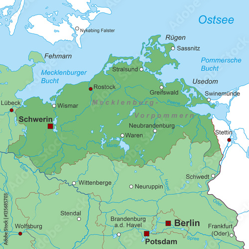 Bundesland Mecklenburg-Vorpommern - Landkarte (in Grün)