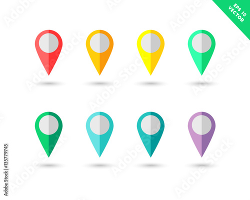 Map pins in flat design. Colorful pointer icons set.