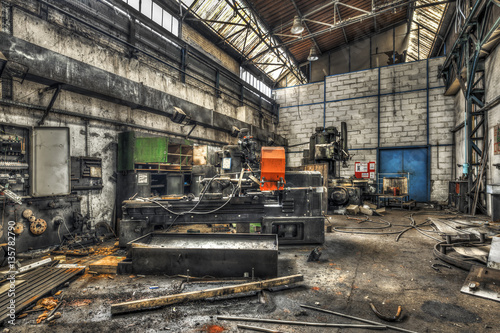 Industrial machinery in abandoned factory