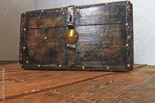 antique oak chest with gold studs