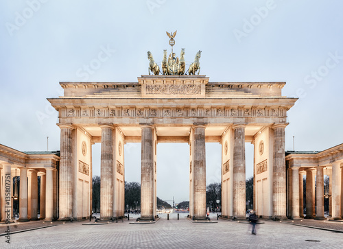 the illuminated brandenburg gate (Brandenburger Tor) at evening, berlin, germany, europe, Vintage filtered style