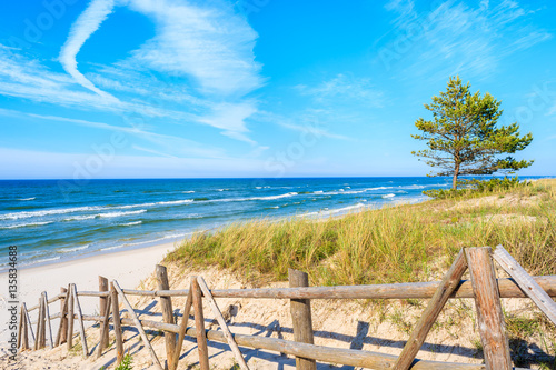 Entrance to sandy Bialogora beach, Baltic Sea, Poland