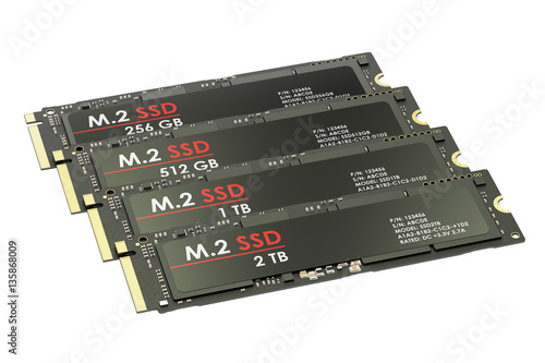 Group of M2 SSD, 3D rendering